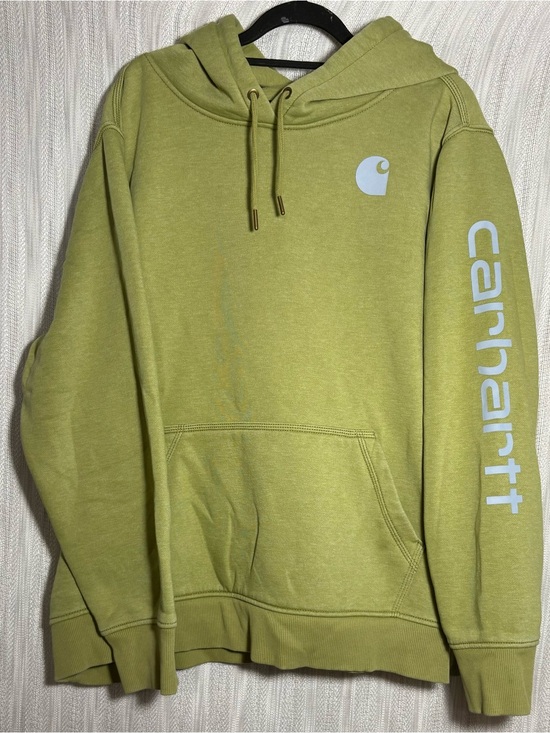 Carhartt Tops - Carhartt chartreuse Logo Sleeve Pullover Hoodie size XXL relaxed